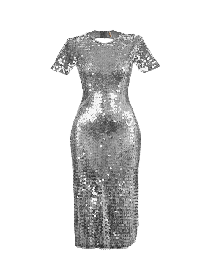 Venus beaded dress in charcoal - ghost front view