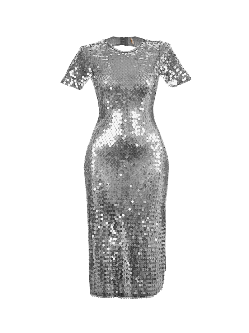 Venus beaded dress in charcoal - ghost front view