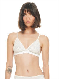 Alegra beaded bra in natural, front view - worn by model