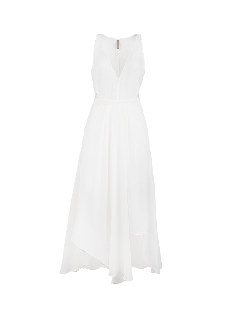 Annabelle silk-cotton midi dress in natural - ghost front view