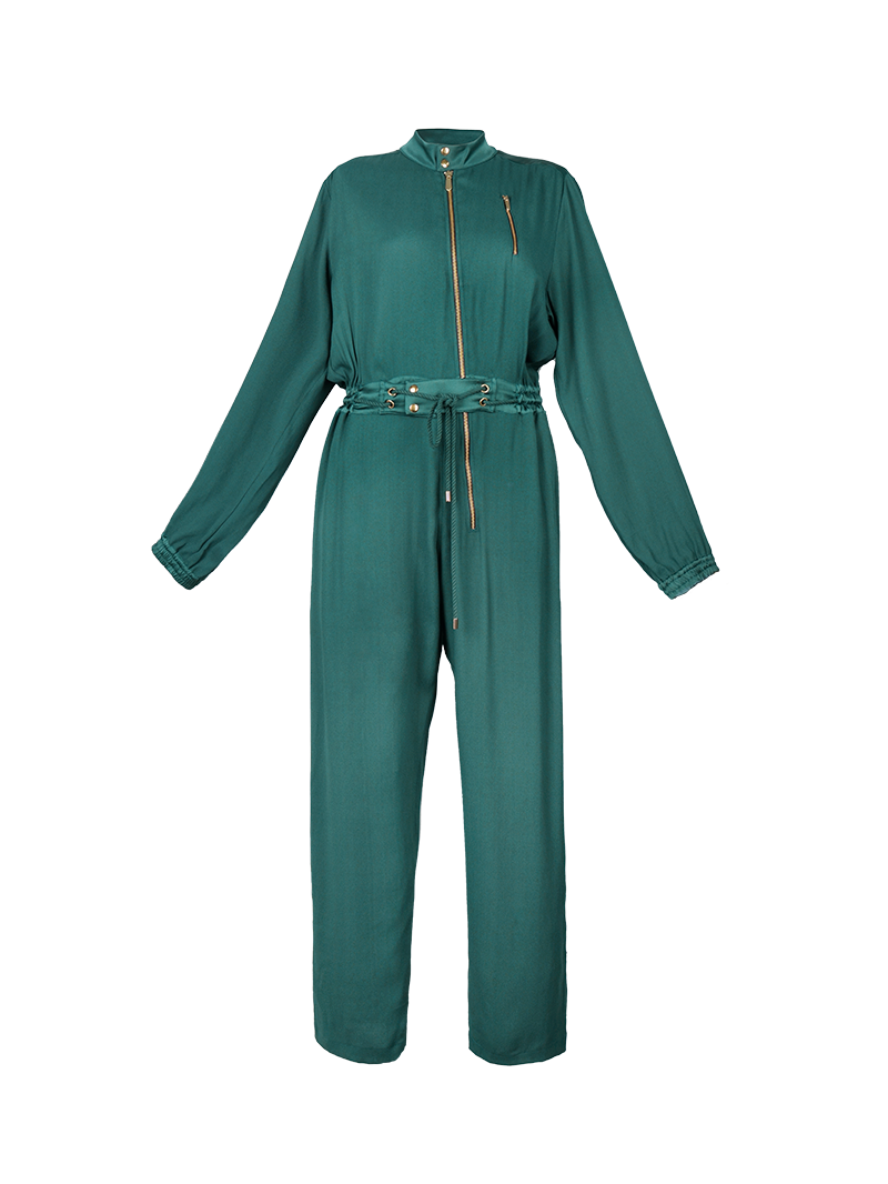 Berlin jumpsuit in pine green - ghost front view