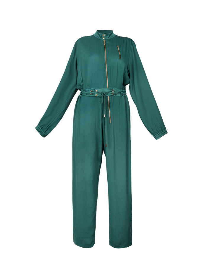 Berlin jumpsuit in pine green - ghost front view