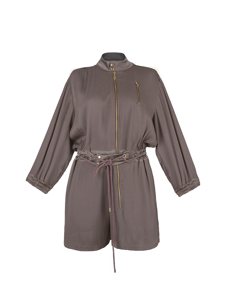 Berlin playsuit in elephant warm grey taupe - ghost front view