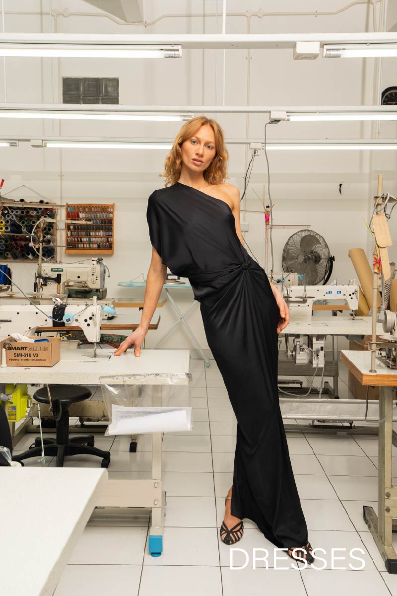 Ganesha maxi dress in black, front view - worn by model