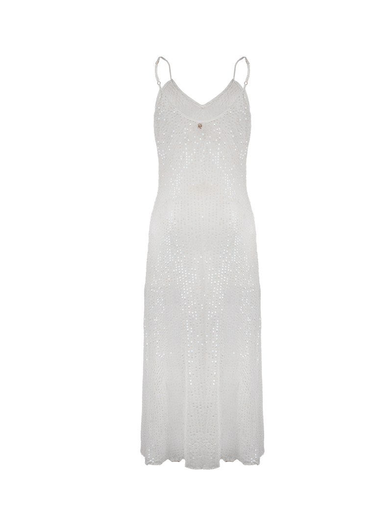 Dily sequin midi dress in natural - ghost back view