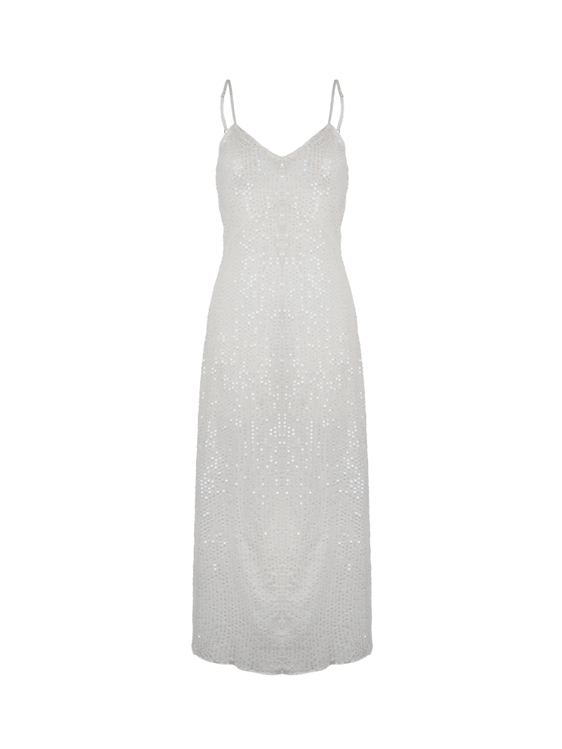 Dily sequin midi dress in natural - ghost front view