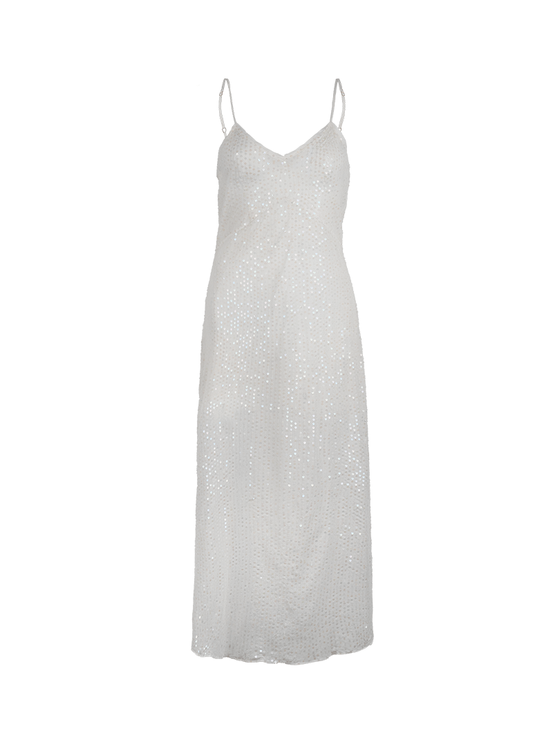 Dily sequin midi dress in natural - ghost front view