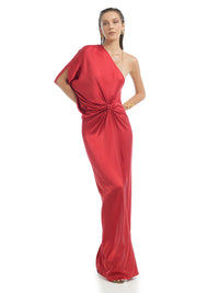 Ganesha maxi dress in red, front view - worn by model