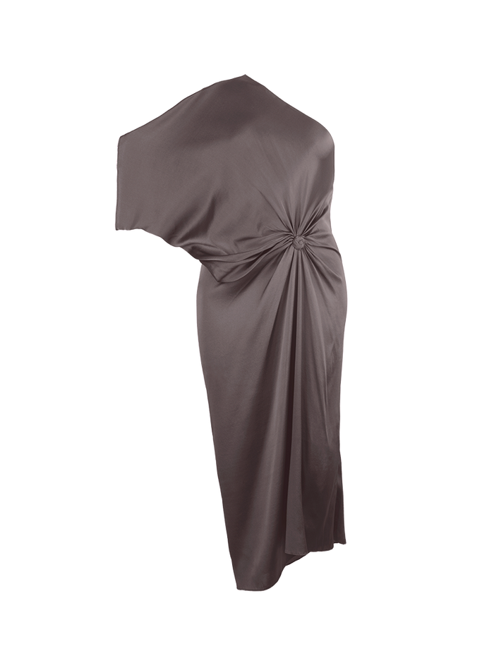 Ganesha midi dress in elephant warm grey-beige - ghost front view