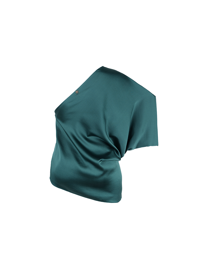 Ganesha one-shoulder top in pine green - ghost back view