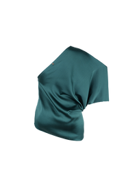 Ganesha one-shoulder top in pine green - ghost back view