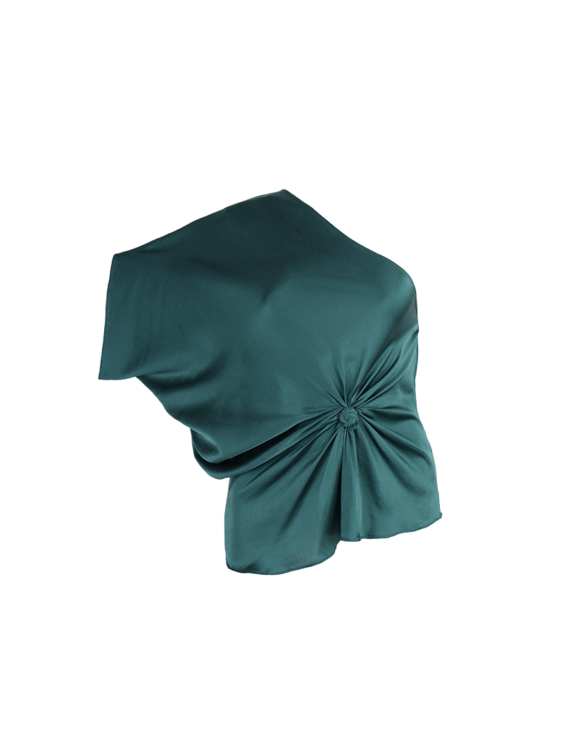 Ganesha one-shoulder top in pine green - ghost front view