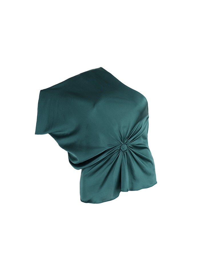 Ganesha one-shoulder top in pine green - ghost front view