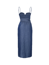 Gina midi dress in blue denim - ghost front view