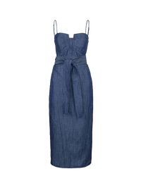Gina midi dress in blue denim - ghost front view