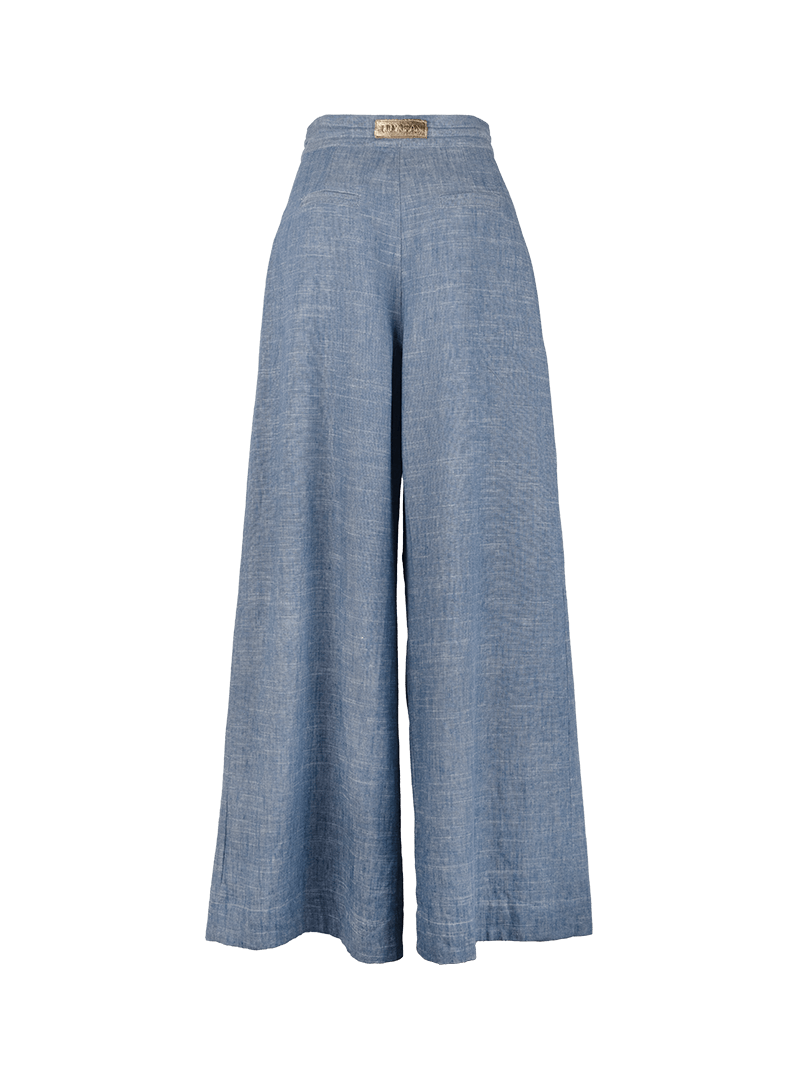  Hero pants in light blue, linen wide-leg with drawstrings - ghost back view