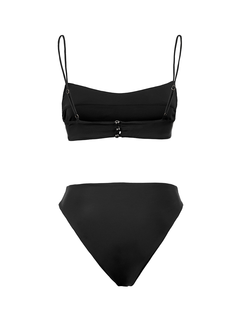 Bandeau bikini top and high-cut bikini bottoms in black - ghost back view