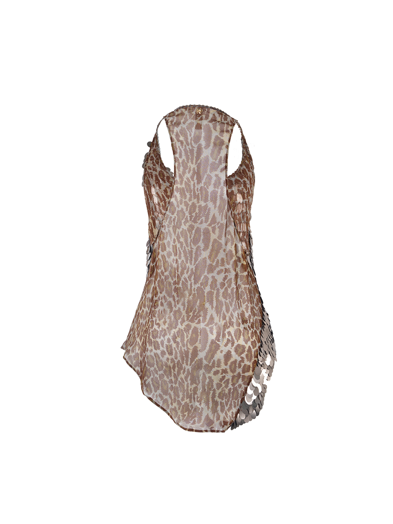 Leona sequin halter top in brown animal prints - ghost back view