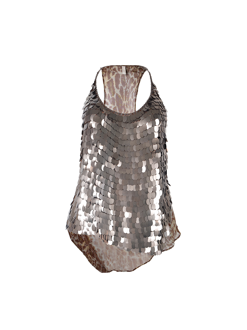 Leona sequin halter top in brown animal prints - ghost front view