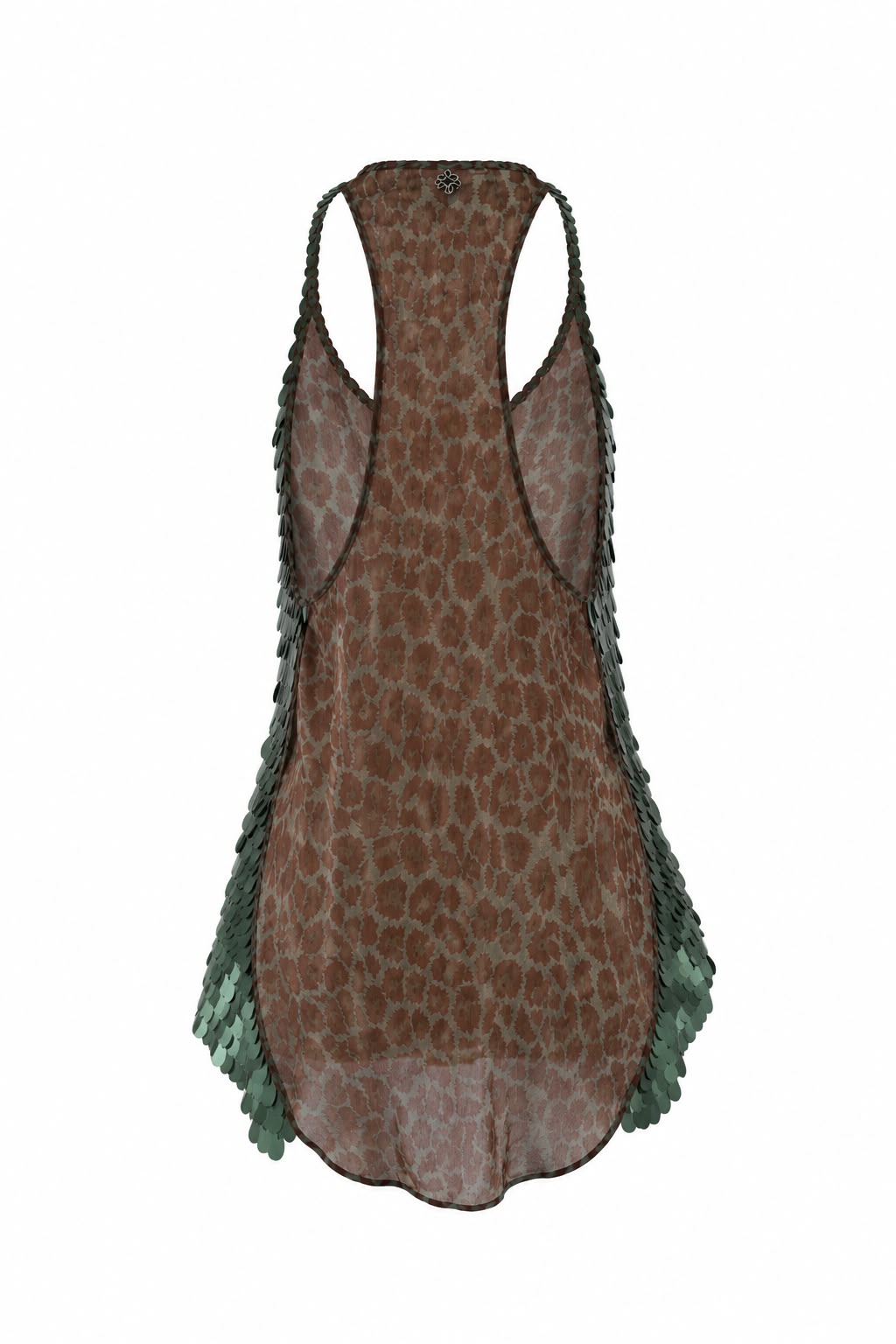 Leona dark green sequined halter top with brown animal prints on the back - ghost back view