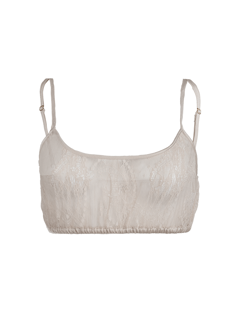 Lounge lace bralette in titanium light beige - ghost front view