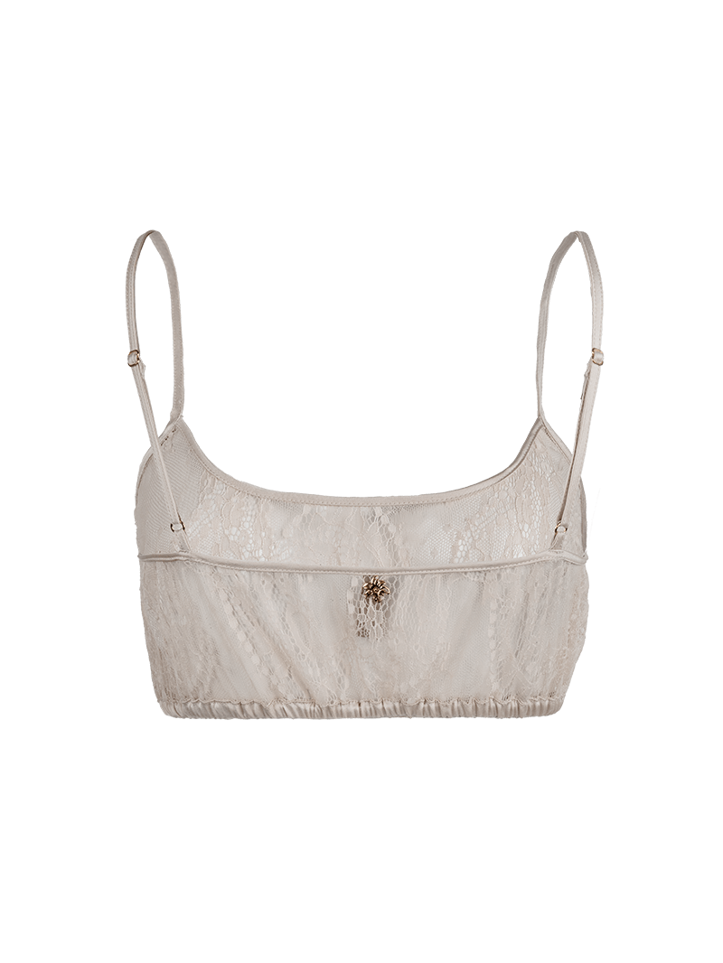 Lounge lace bralette in titanium light beige - ghost back view