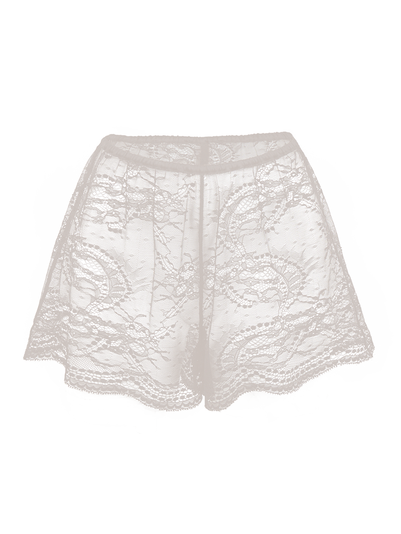 Lounge lace shorts undies  in titanium light beige - ghost front view
