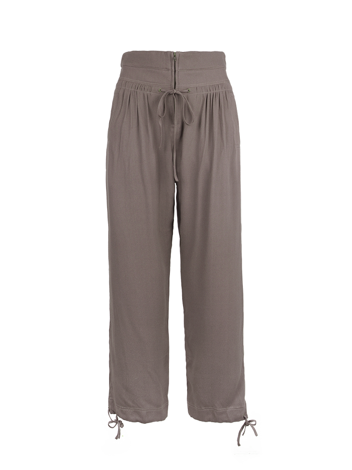 Luma pants in elephant warm grey taupe  - ghost front view