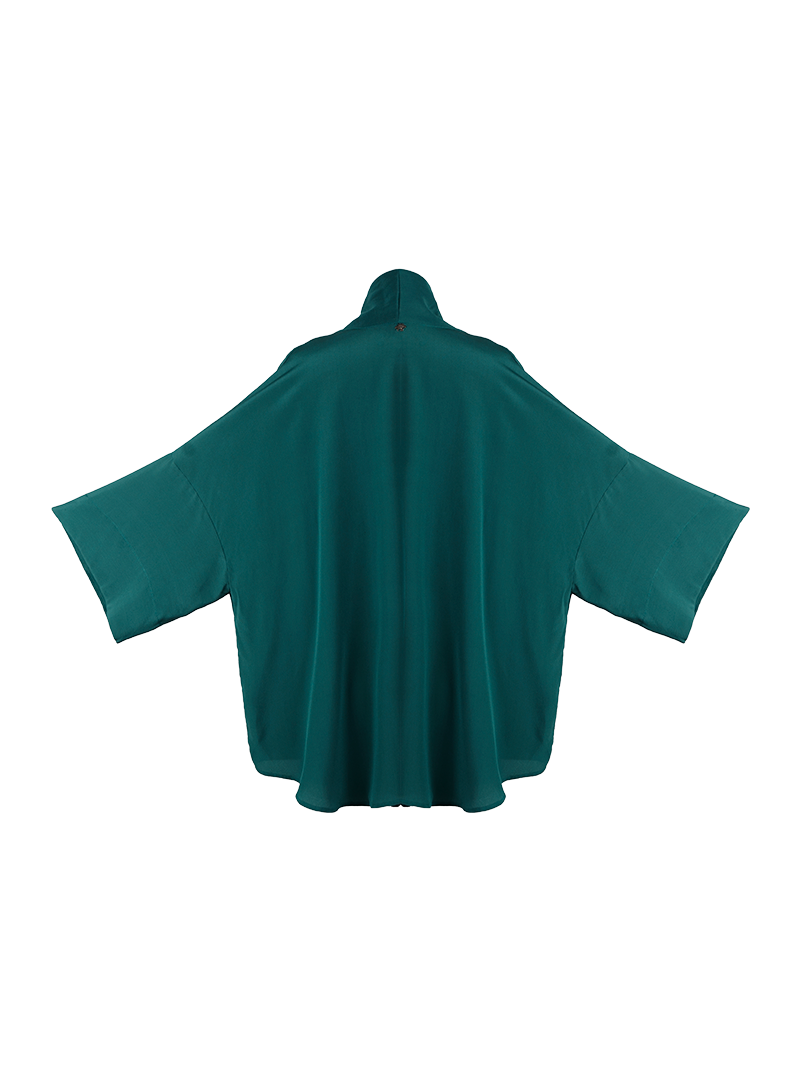 Marina silk crepe short kimono in pine green - ghost back view
