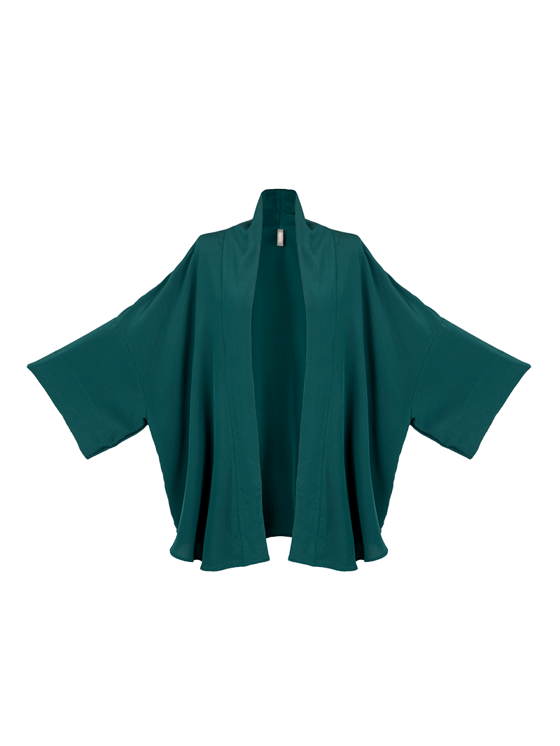 Marina silk crepe short kimono in pine green - ghost front view