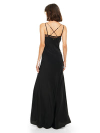 Maz maxi dress in black, styled wtih Lounge bra and Betty heels, back view - worn by model