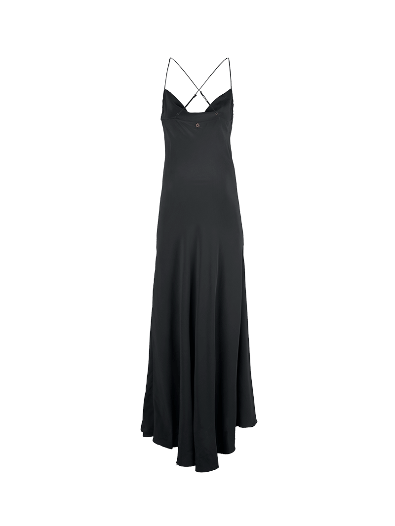 Maz silk crepe maxi black dress - ghost back view