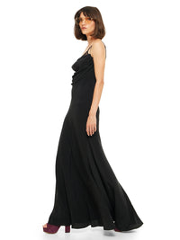 Maz maxi dress in black, styled wtih Lounge bra and Betty heels, side view - worn by model