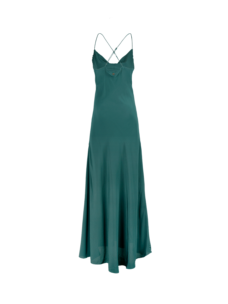 Maz silk crepe maxi dress in pine green - ghost back view