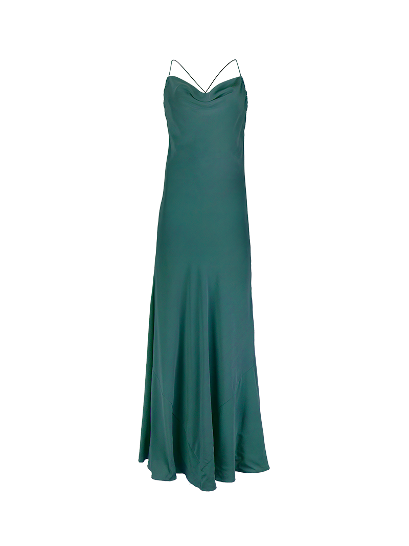Maz silk crepe maxi dress in pine green - ghost front view