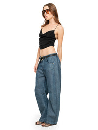 Maz mini top in black, right side view - worn by model