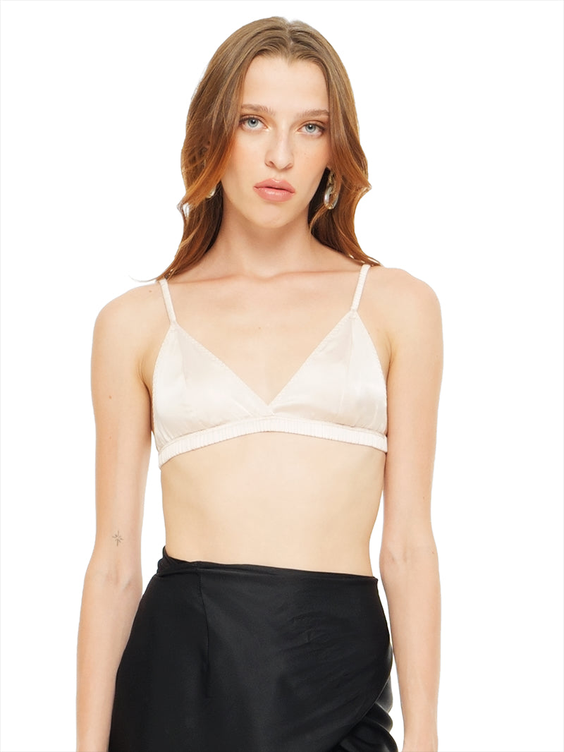 Natty bra in blush, front view - worn by model