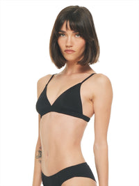 Polie silk crepe bra in black, quarter front view - worn by model