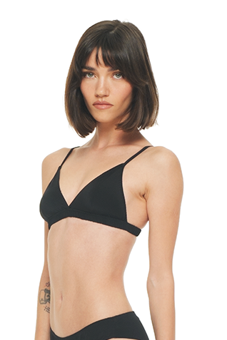 Polie bra in black, quarter front view - worn by model
