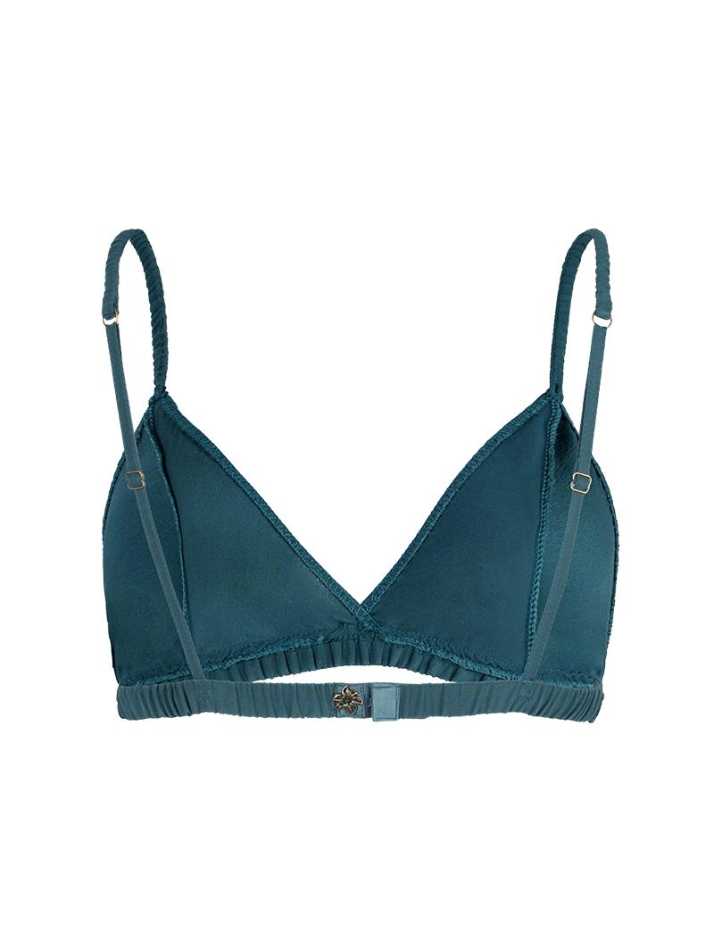Polie silk crepe bra in pine green - ghost back view