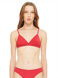 Polie silk crepe bra in red, front view - worn by model