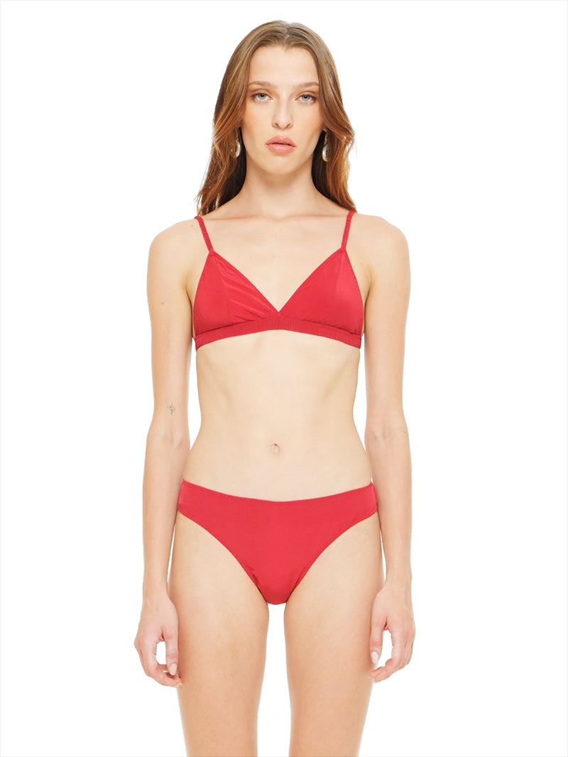Polie silk crepe underwear in red, front view - worn by model