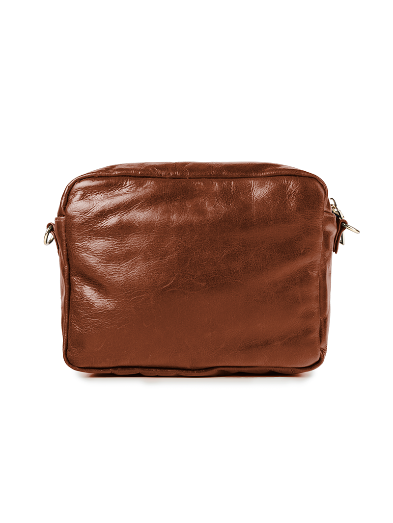 Rimba leather shoulder bag with a diamond-quilted pattern, featuring matching detachable shoulder and crossbody straps with gold-tone hardware - ghost back view