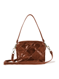 Rimba leather shoulder bag with a diamond-quilted pattern, featuring matching detachable shoulder and crossbody straps with gold-tone hardware - ghost front view