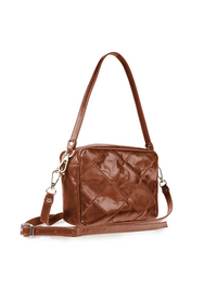 Rimba leather shoulder bag with a diamond-quilted pattern, featuring matching detachable shoulder and crossbody straps with gold-tone hardware - ghost quarter-front view