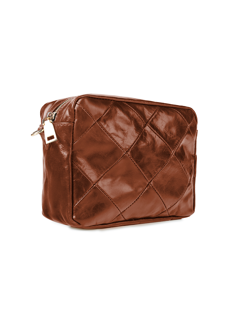 Rimba leather shoulder bag with a diamond-quilted pattern, featuring matching detachable shoulder and crossbody straps with gold-tone hardware - ghost quarter-front view