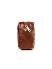 Rimba leather shoulder bag with a diamond-quilted pattern, featuring matching detachable shoulder and crossbody straps with gold-tone hardware - ghost side view