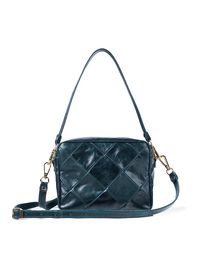 Rimba leather shoulder bag with a diamond-quilted pattern, featuring matching detachable shoulder and crossbody straps with gold-tone hardware - ghost front view