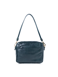 Rimba leather shoulder bag with a diamond-quilted pattern, featuring matching detachable shoulder and crossbody straps with gold-tone hardware - ghost front view