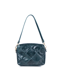 Rimba leather shoulder bag with a diamond-quilted pattern, featuring matching detachable shoulder and crossbody straps with gold-tone hardware - ghost front view